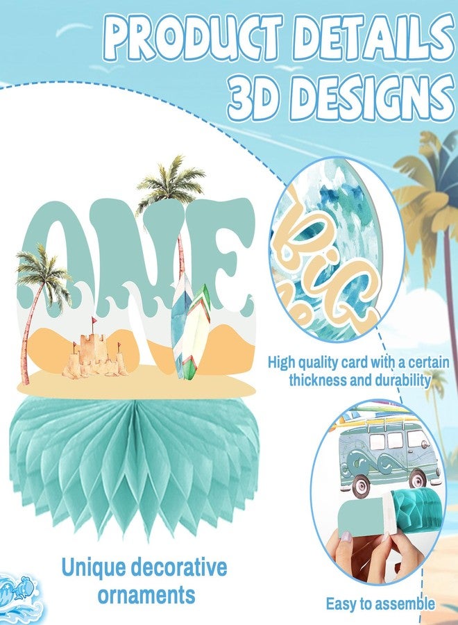Chunnin 10Pcs The Big One Honeycomb Centerpieces for Summer Beach 1st Birthday Party Decoration Surfing Beach 1 Year Old Birthday Table Centerpieces Supplies for Baby Kid Birthday Table Topper Decor - Image 3